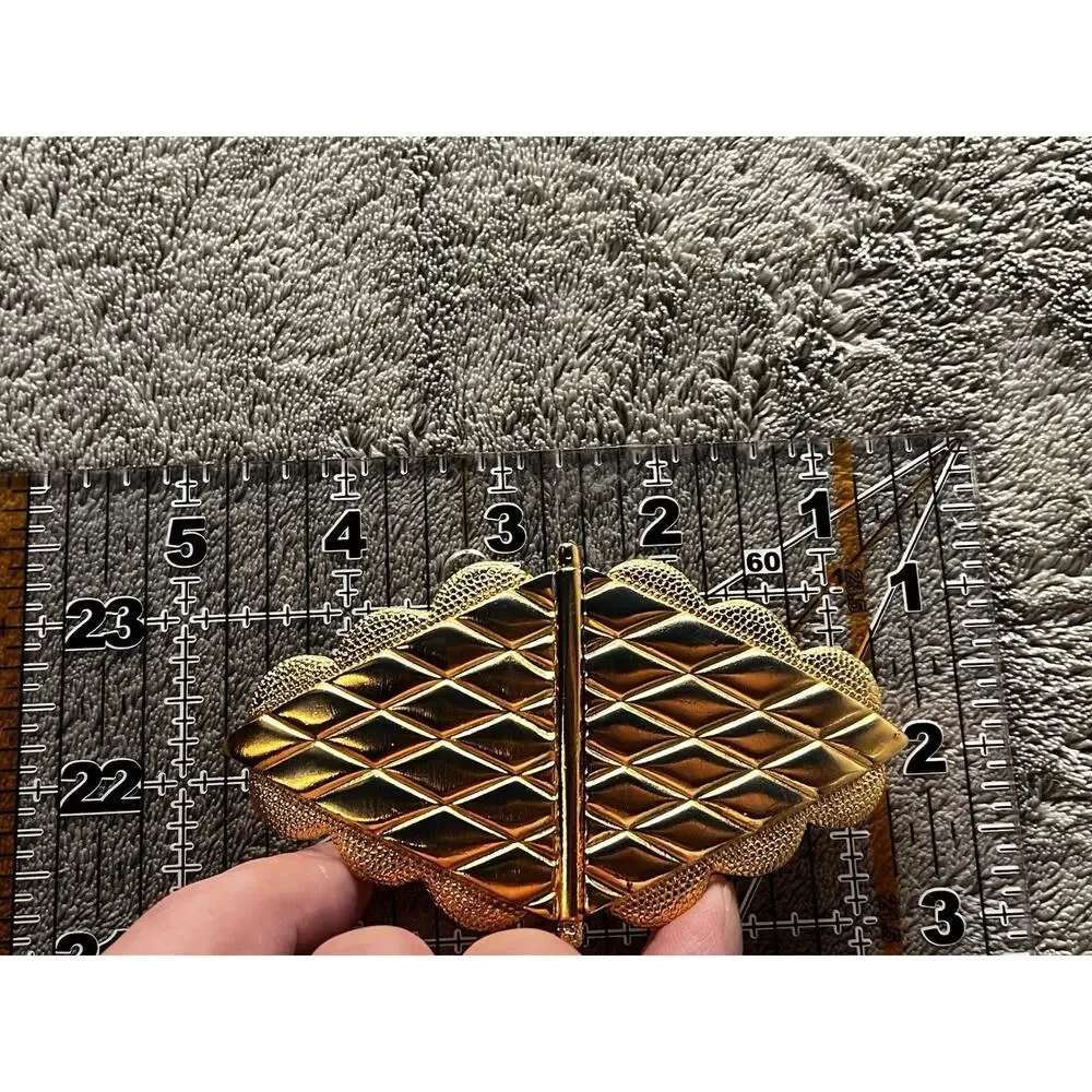 Vintage 1980s Accessocraft NYC Gold Tone Quilted 2-Piece Belt Buckle